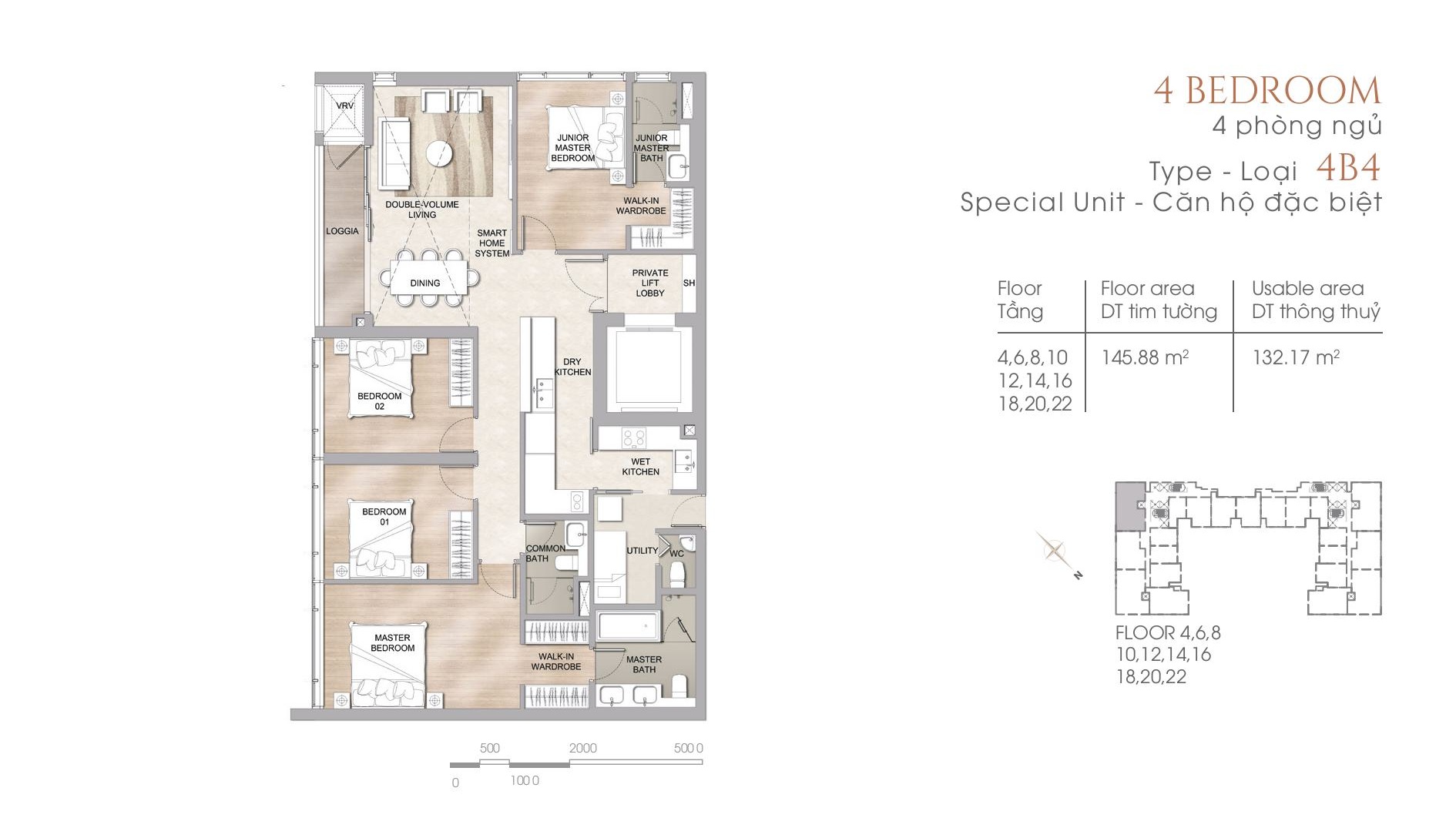 Mặt Bằng The Marq Quận 1: Layout 1PN, 2PN, 3PN & 4PN Chi Tiết 2026 29 Mặt bằng căn hộ The Marq 4 phòng ngủ