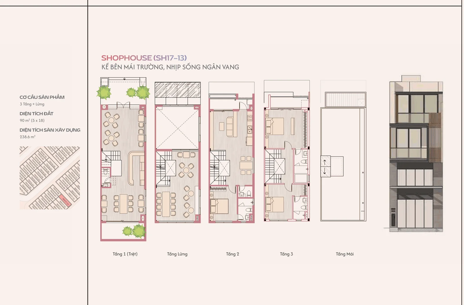 Shophouse Nizi One Era: 3 mã SH 4 Mặt bằng shophouse SH17-13 phân khu Nizi One Era, đất 90 m2
