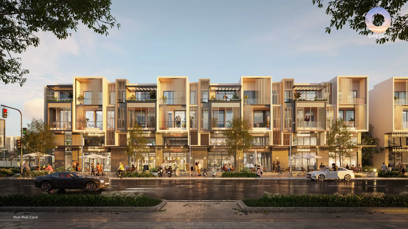 Phân khu Nizi One Era: 6 mã sản phẩm 8 Dãy shophouse Nizi One Era với mặt tiền kinh doanh và vỉa hè rộng