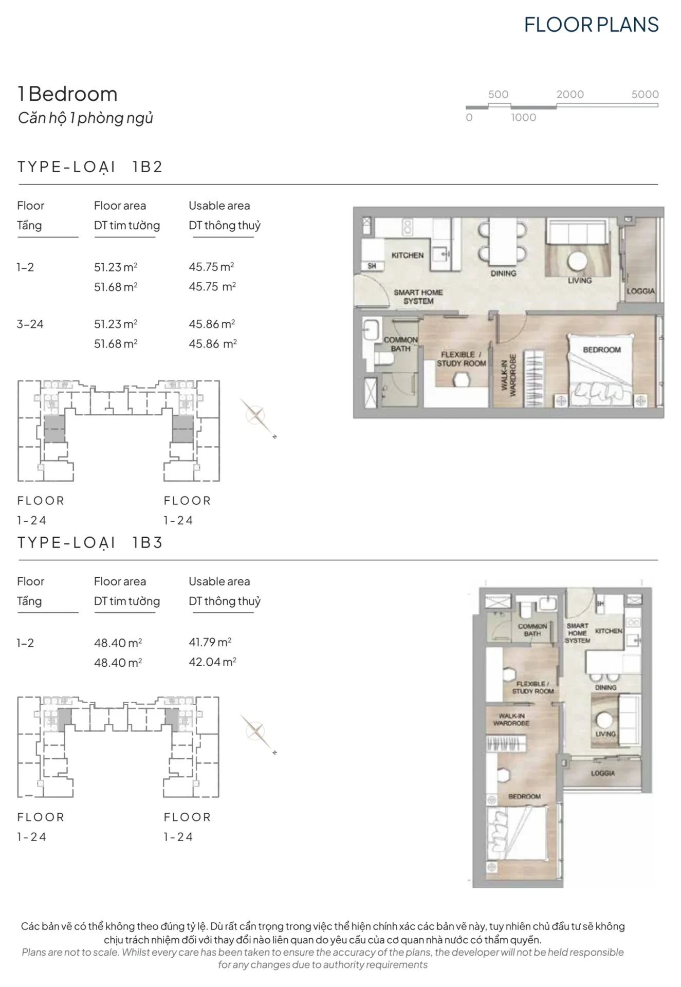 Mặt Bằng The Marq Quận 1: Layout 1PN, 2PN, 3PN & 4PN Chi Tiết 2026 41 Layout căn hộ 1 phòng ngủ The Marq loại 1B2 và 1B3