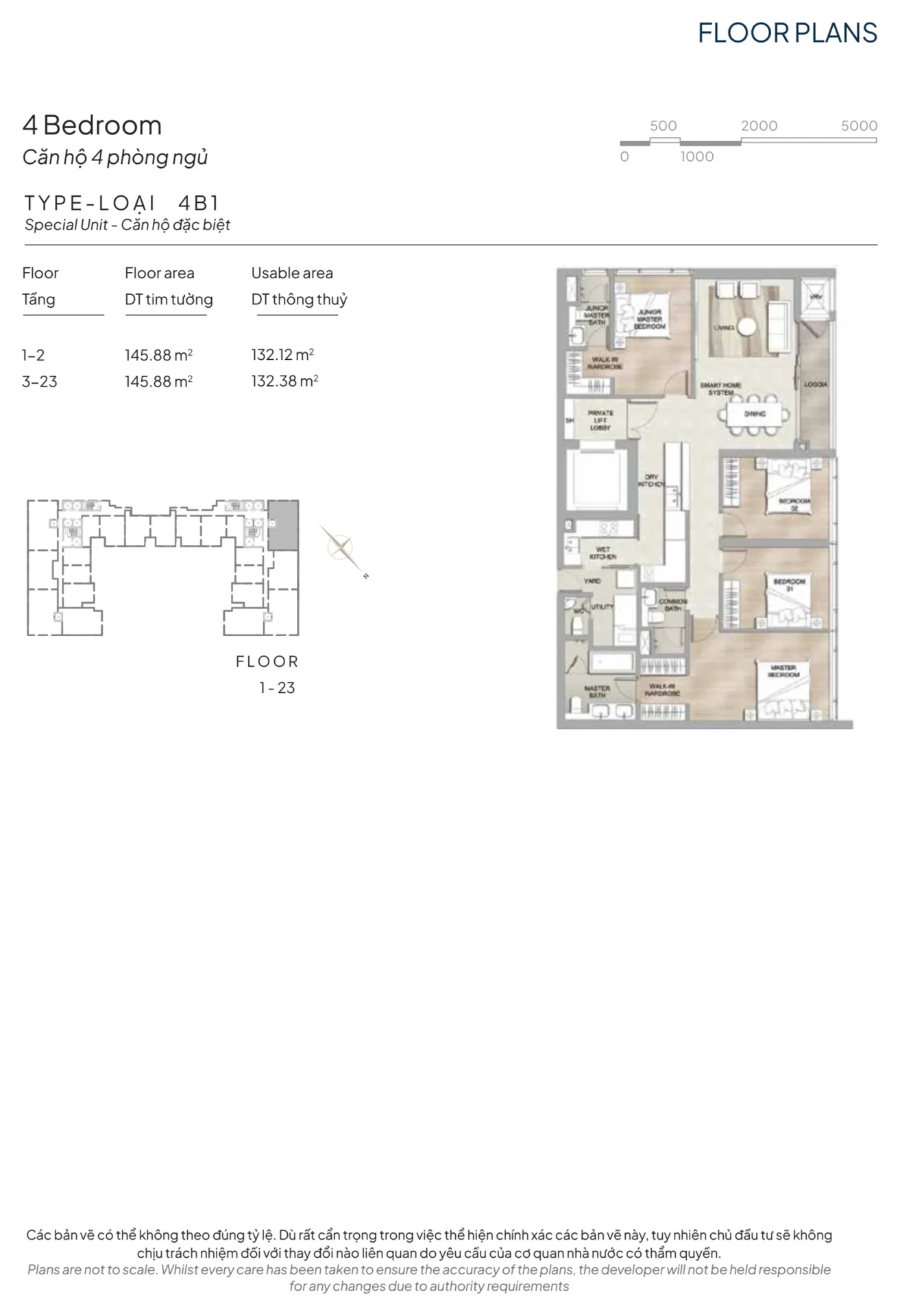 Mặt Bằng The Marq Quận 1: Layout 1PN, 2PN, 3PN & 4PN Chi Tiết 2026 46 Layout căn hộ 4 phòng ngủ đặc biệt The Marq loại 4B1