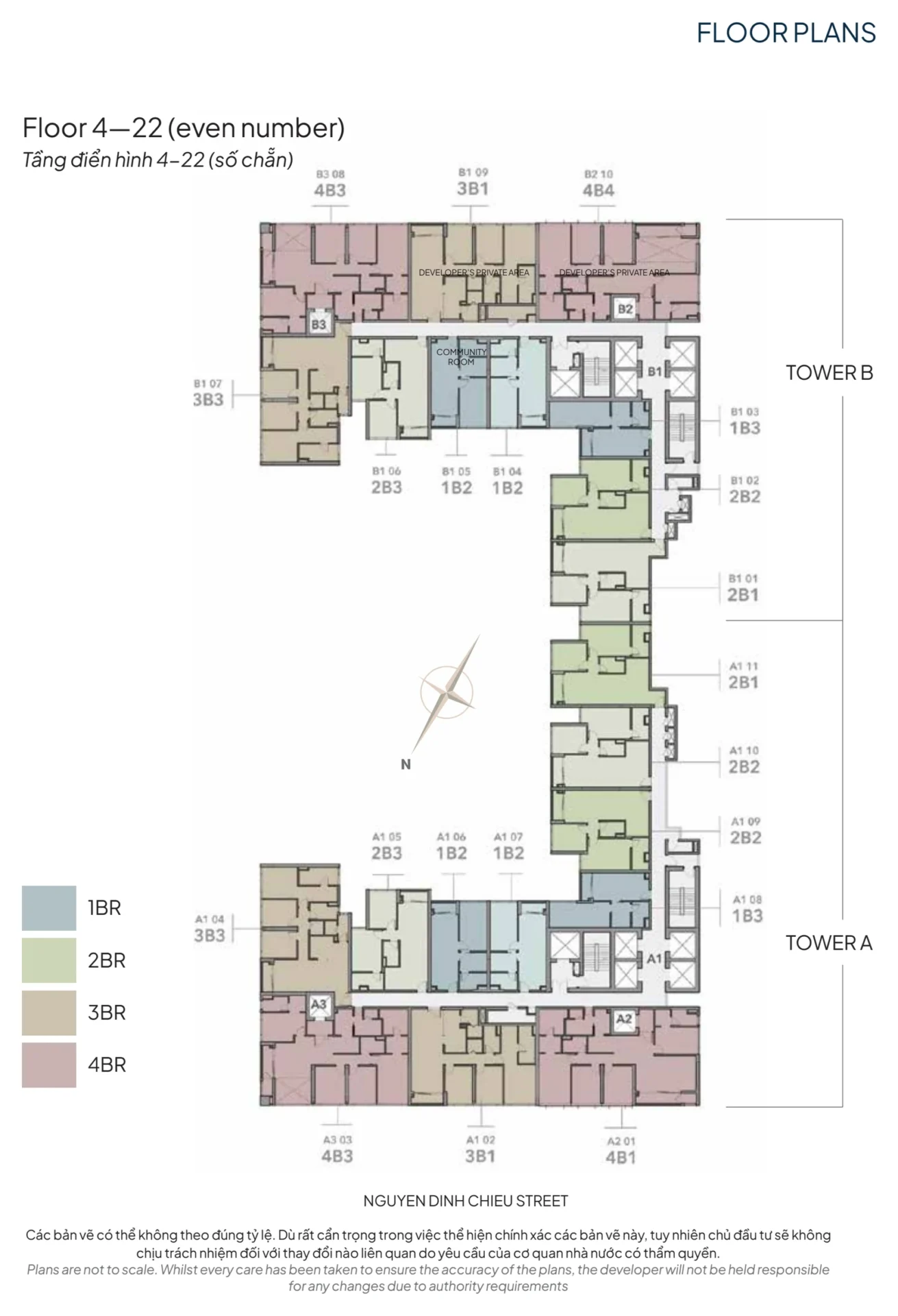 Mặt Bằng The Marq Quận 1: Layout 1PN, 2PN, 3PN & 4PN Chi Tiết 2026 39 Mặt bằng tầng điển hình số chẵn 4-22 The Marq, hai khối Tower A và Tower B