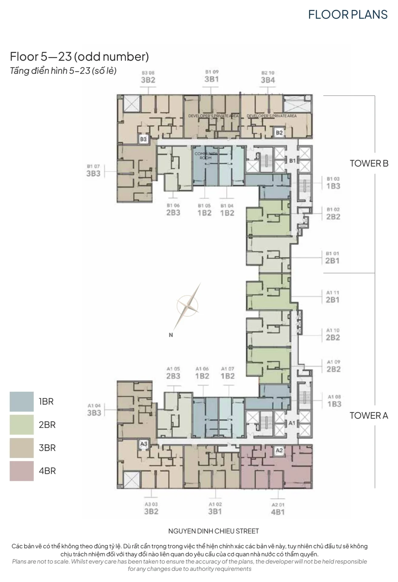 Mặt Bằng The Marq Quận 1: Layout 1PN, 2PN, 3PN & 4PN Chi Tiết 2026 40 Mặt bằng tầng điển hình số lẻ 5-23 The Marq