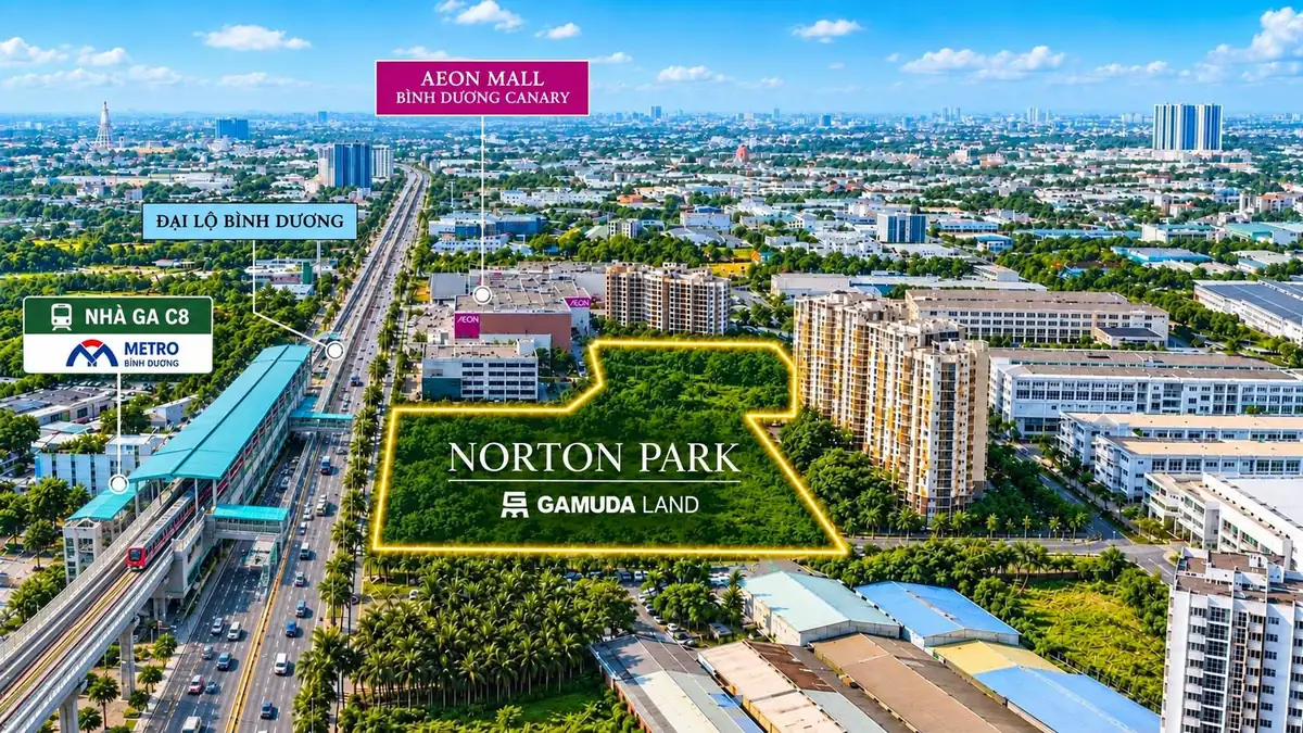 Shop thương mại Norton Park: shop khối đế, shop độc lập và phố nội khu 8 Vị trí Norton Park cạnh AEON Mall Bình Dương