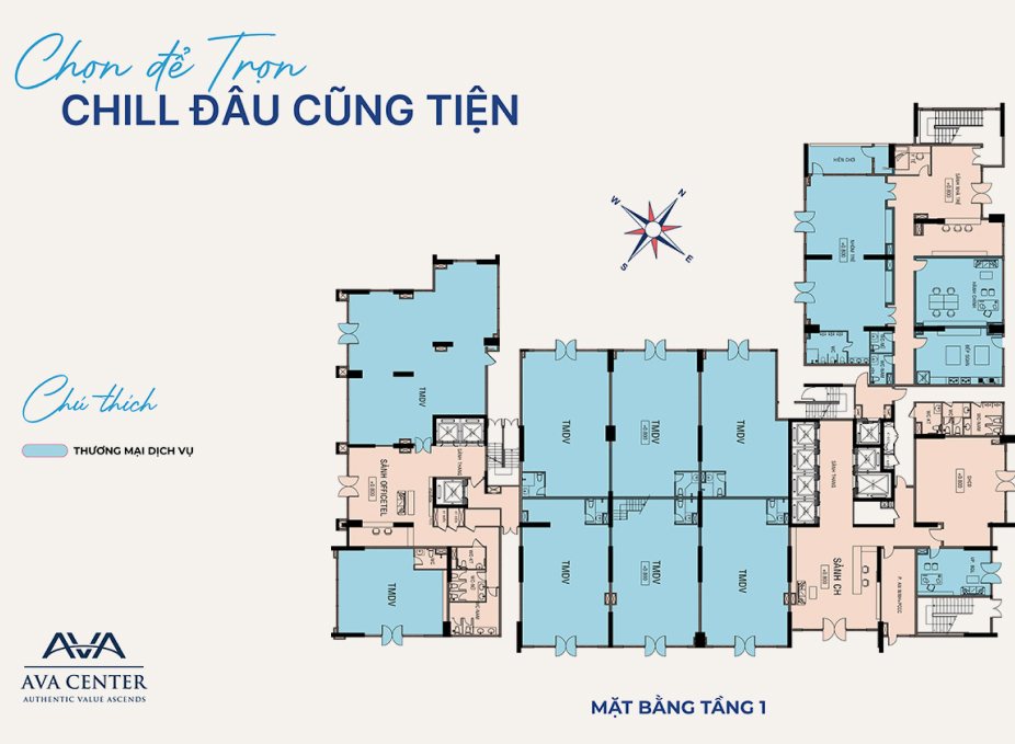 Bãi đỗ xe AVA Center: 2 tầng hầm, 8.582,8 m² đỗ xe 8 Mặt bằng tầng 1 dự án AVA Center sảnh và khối đế